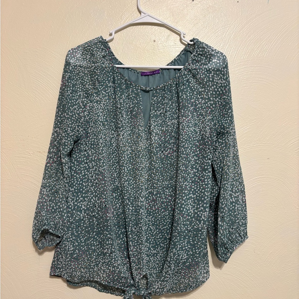 West Kei Green 3/4 Sleeve Tie Front Blouse